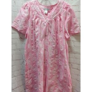 Elegant‎ Emily M snap front house coat robe gown cotton blend pink pineapples
